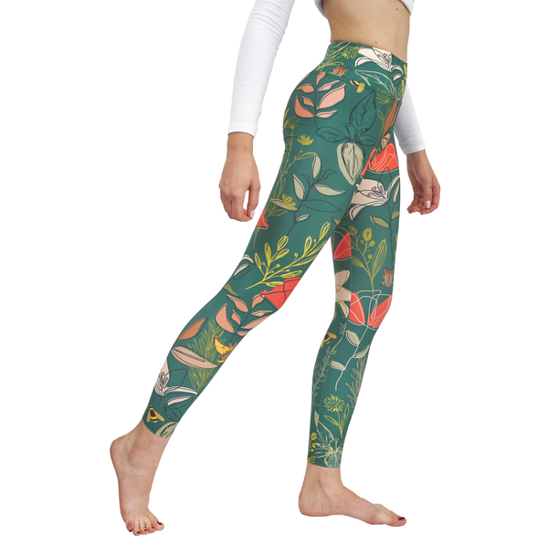 Női leggings TETRAO smaragd virág motívummal
