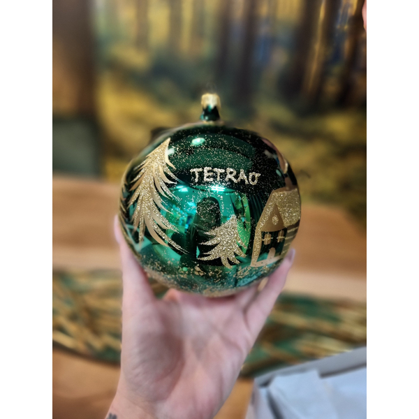 Karácsonyi golyó TETRAO fényes zöld - szarvas, 12 cm