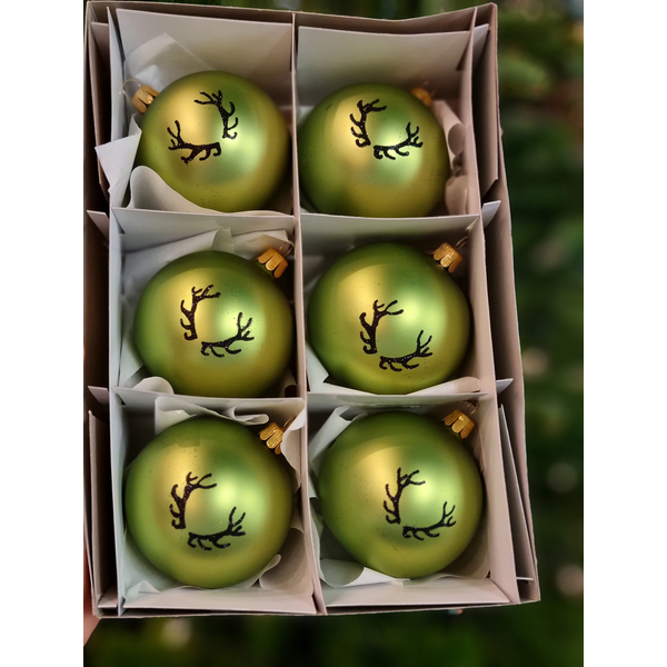 Karácsonyi golyók halvány zöld TETRAO - agancs 6 db 1