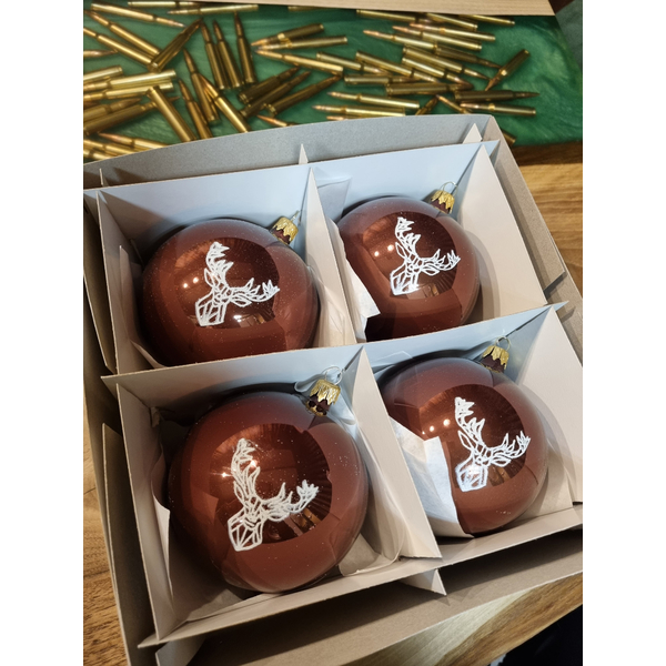 Karácsonyi golyók TETRAO fényes barna - agancs 10 cm, 4 db