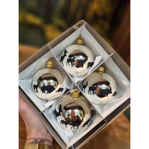 Karácsonyi golyók TETRAO fényes ezüst - állatok 8 cm, 4 db