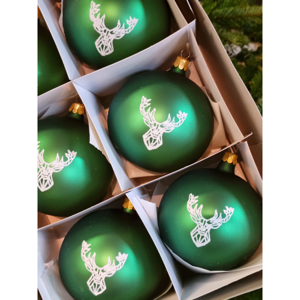 Karácsonyi golyók sötét zöld TETRAO - agancs 6 db