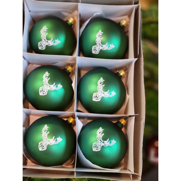 Karácsonyi golyók sötét zöld TETRAO - agancs 6 db 1