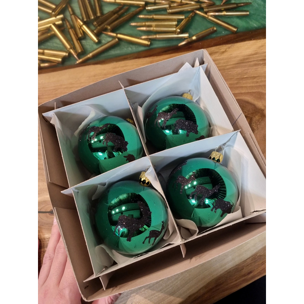 Karácsonyi golyók TETRAO fényes zöld - állatok 10 cm, 4 db