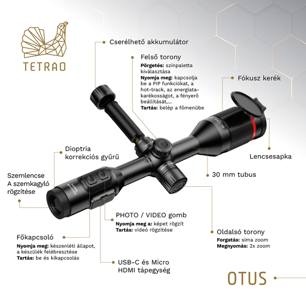 Hőkamera céltávcső TETRAO OTUS 425x 50 Hz – észlelési távolság 1700 m 10